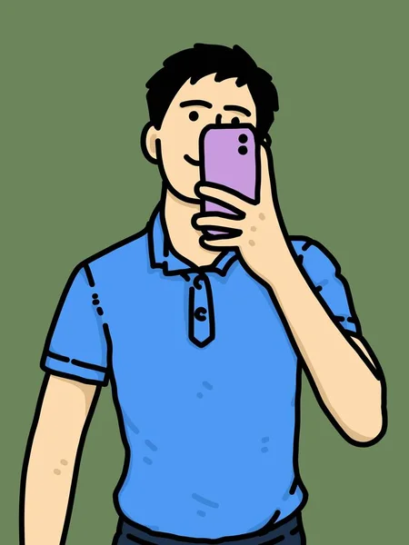 Niedlicher Mann Karikatur Auf Grünem Hintergrund — Stockfoto