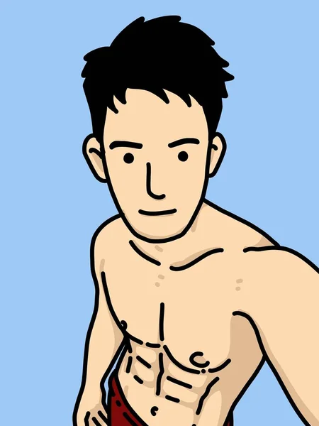 Niedlicher Mann Karikatur Auf Blauem Hintergrund — Stockfoto