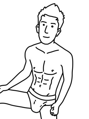 Siyah ve beyaz renkli yakışıklı adam çizgi filmi.