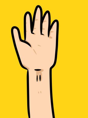 hand cartoon on yellow background