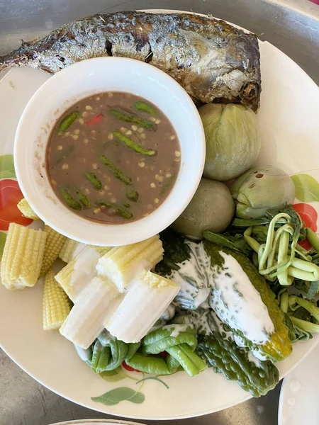 Thai Dish Fish Vegetables Chili — стоковое фото