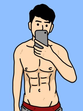 Mavi arka planda sevimli bir adam çizgi filmi