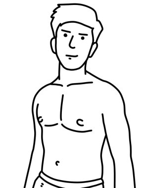 Siyah ve beyaz renkli yakışıklı adam çizgi filmi.