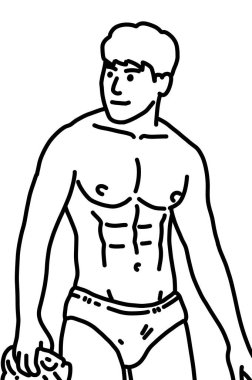 Siyah ve beyaz renkli yakışıklı adam çizgi filmi.