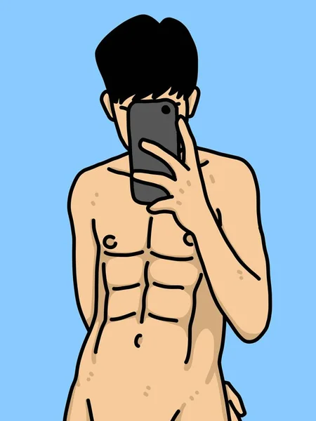 青い背景の可愛い男漫画 — ストック写真