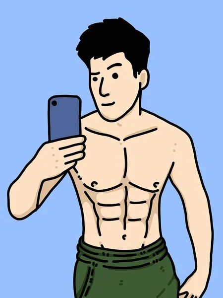 青い背景の可愛い男漫画 — ストック写真