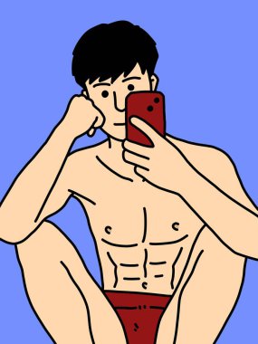 Mavi arka planda sevimli bir adam çizgi filmi