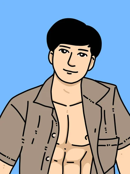 青い背景の可愛い男漫画 — ストック写真