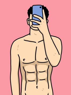 Pembe arka planda sevimli bir adam çizgi filmi.