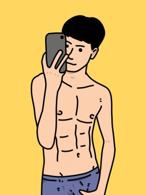 Sarı arka planda sevimli bir adam çizgi filmi