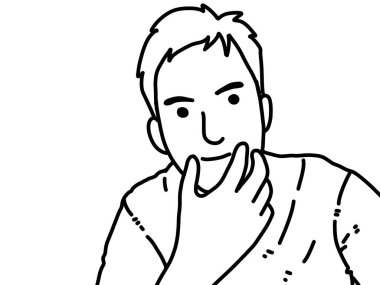 Siyah ve beyaz renkli yakışıklı adam çizgi filmi.