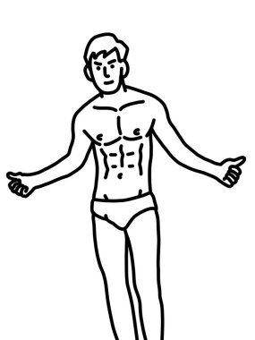 Siyah ve beyaz renkli yakışıklı adam çizgi filmi.