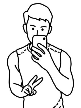 Siyah ve beyaz renkli yakışıklı adam çizgi filmi.