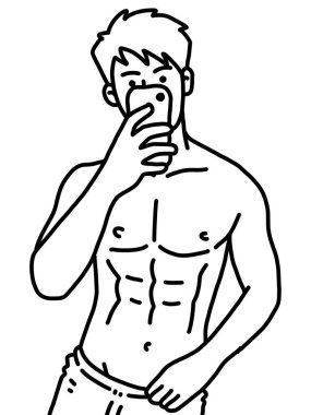 Siyah ve beyaz renkli yakışıklı adam çizgi filmi.