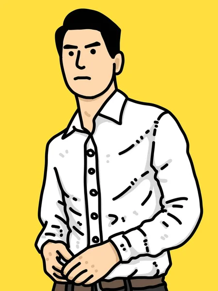 Ładny Człowiek Kreskówka Żółtym Tle — Zdjęcie stockowe