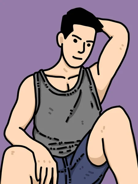 Lindo Hombre Dibujos Animados Sobre Fondo Púrpura — Foto de Stock
