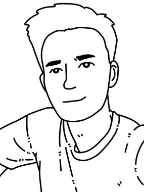 Siyah ve beyaz renkli yakışıklı adam çizgi filmi.