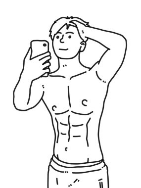 Siyah ve beyaz renkli yakışıklı adam çizgi filmi.