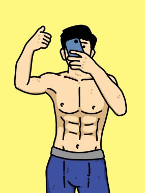 Sarı arka planda sevimli bir adam çizgi filmi