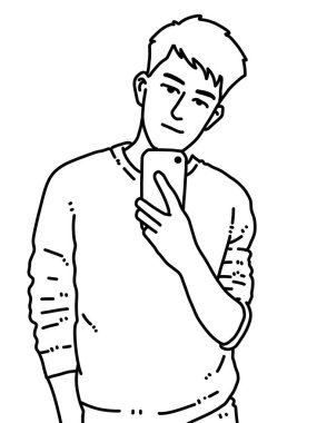 Siyah ve beyaz renkli yakışıklı adam çizgi filmi.