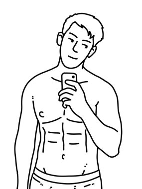 Siyah ve beyaz renkli yakışıklı adam çizgi filmi.