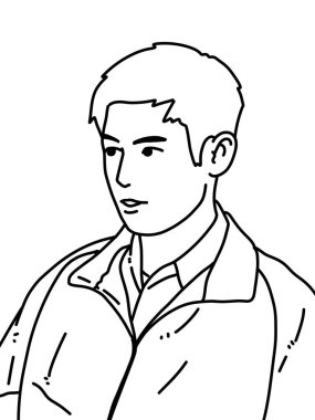 Siyah ve beyaz renkli yakışıklı adam çizgi filmi.