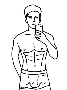 Siyah ve beyaz renkli yakışıklı adam çizgi filmi.