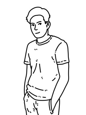 Siyah ve beyaz renkli yakışıklı adam çizgi filmi.