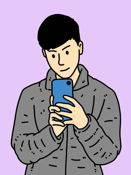 紫を背景にした可愛い男漫画 — ストック写真