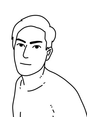 Siyah ve beyaz renkli yakışıklı adam çizgi filmi.