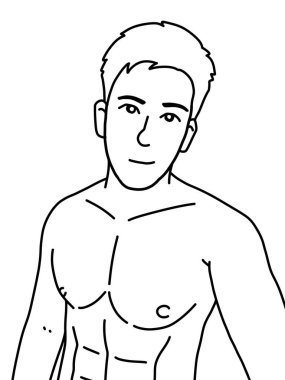 Siyah ve beyaz renkli yakışıklı adam çizgi filmi.