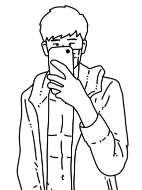 Siyah ve beyaz renkli yakışıklı adam çizgi filmi.