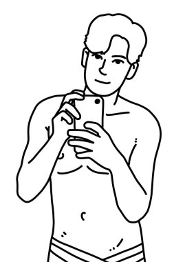 Siyah ve beyaz renkli yakışıklı adam çizgi filmi.