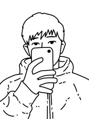 Siyah ve beyaz renkli yakışıklı adam çizgi filmi.