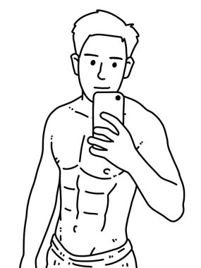 Siyah ve beyaz renkli yakışıklı adam çizgi filmi.