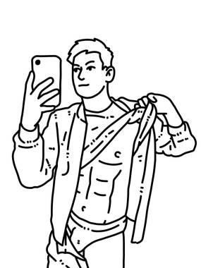 Siyah ve beyaz renkli yakışıklı adam çizgi filmi.