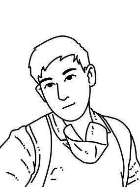 Siyah ve beyaz renkli yakışıklı adam çizgi filmi.