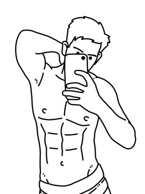 Siyah ve beyaz renkli yakışıklı adam çizgi filmi.