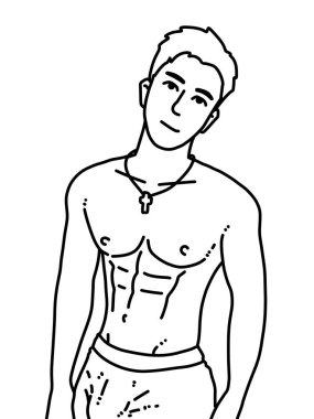 Siyah ve beyaz renkli yakışıklı adam çizgi filmi.