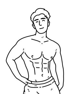 Siyah ve beyaz renkli yakışıklı adam çizgi filmi.