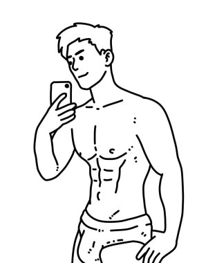 Siyah ve beyaz renkli yakışıklı adam çizgi filmi.