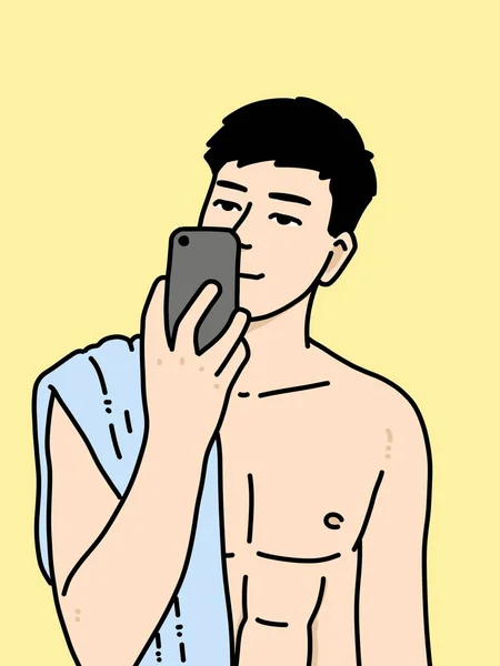 黄色の背景のかわいい男漫画 — ストック写真