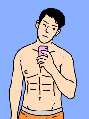 Mavi arka planda sevimli bir adam çizgi filmi