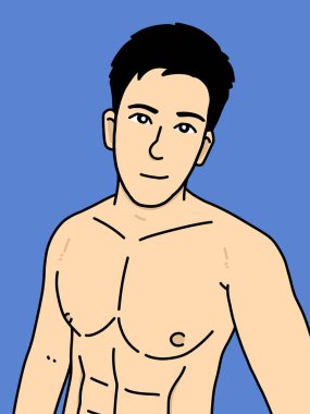 Mavi arka planda sevimli bir adam çizgi filmi