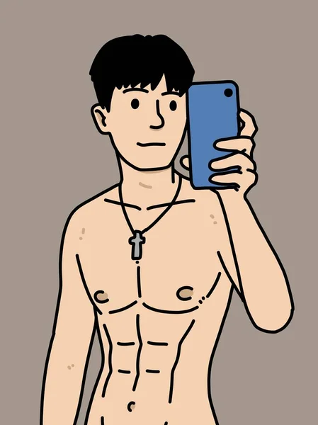 ブラウンを背景にした可愛い男漫画 — ストック写真