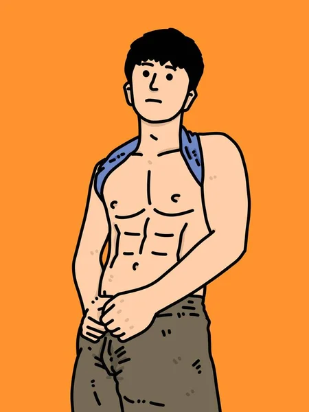 橙色背景的可爱男人卡通片 — 图库照片