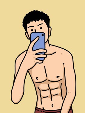 Sarı arka planda sevimli bir adam çizgi filmi