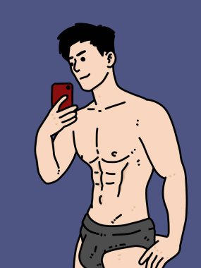 Mavi arka planda sevimli bir adam çizgi filmi