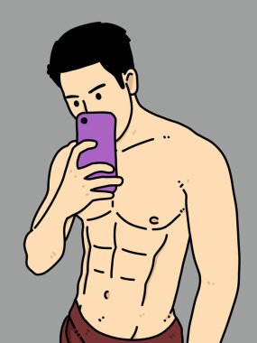 Gri arka planda sevimli bir adam çizgi filmi