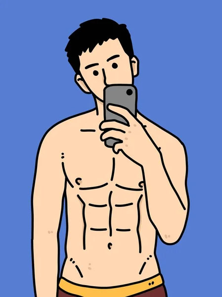 青い背景の可愛い男漫画 — ストック写真